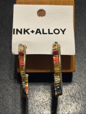 INK+ALLOY Multicolor Seed-Bead Hoop Earrings Gold Detail, Nora Checkered Hoop